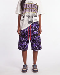 Vertabrae Purple Skull 3/4 Shorts