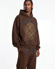 Sp5der OG Web Rhinestone Hoodie Brown