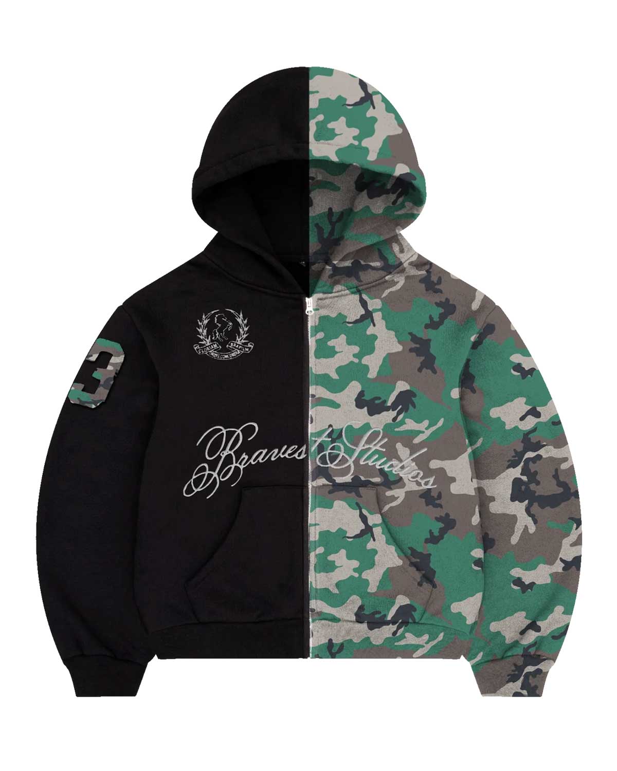 Bravest Studios Half Camo Zip Up Hoodie Black