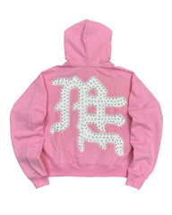 Mixed Emotions End Rhinestone Hoodie Pink