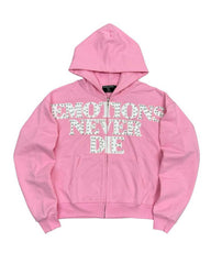Mixed Emotions End Rhinestone Hoodie Pink