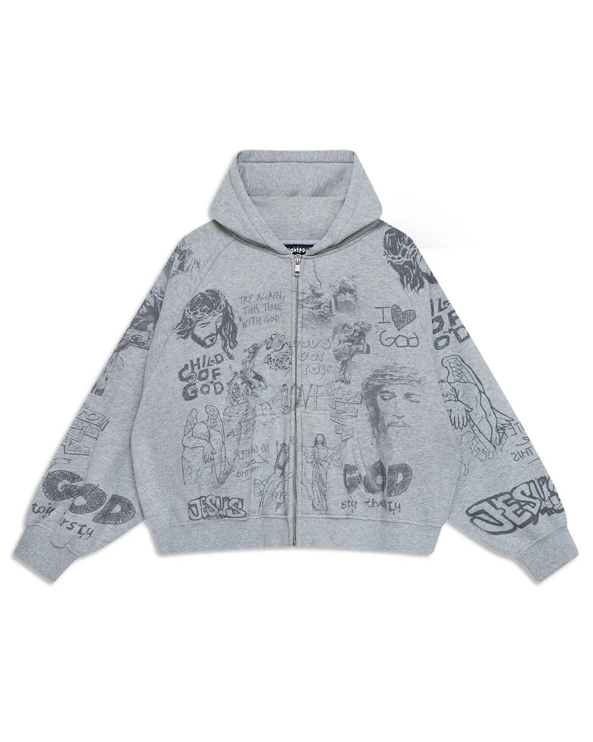 Righteous Stencil Zip Up Hoodie Grey