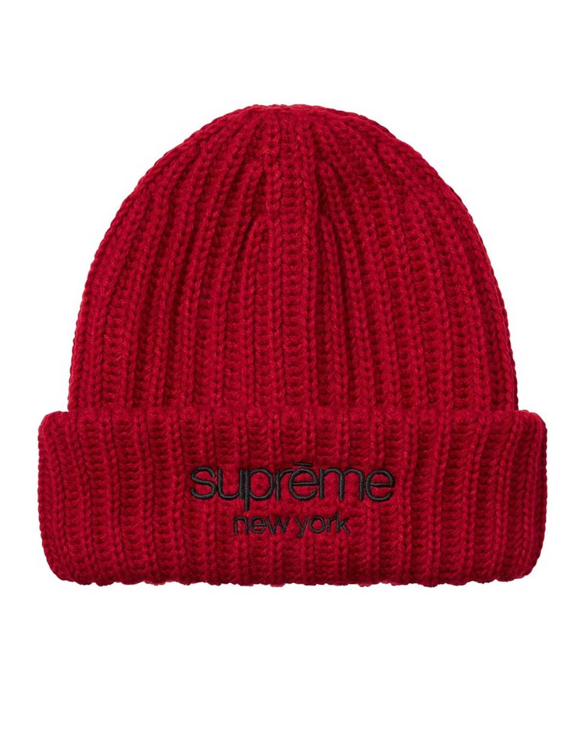 Supreme Ribbed Classic Logo Beanie Dark Red